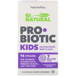 Пробіотики для дітей, жувальні, Nature's Plus GI Natural Probiotic Kids, 7 млрд КУО, 30 жувальних таблеток