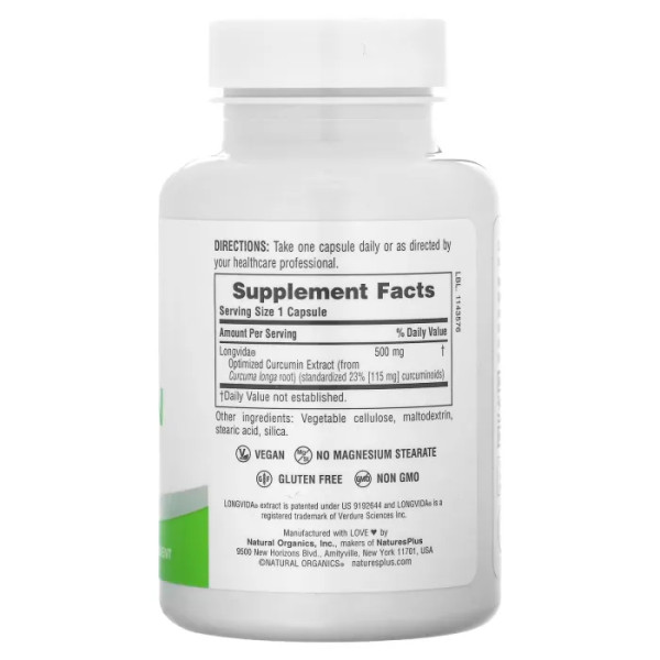 Куркумін, Pro Longvida Curcumin, NaturesPlus, 500 мг, 60 капсул