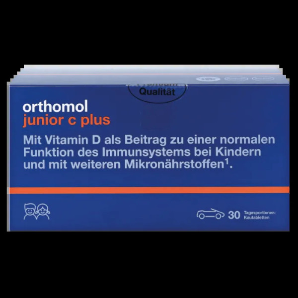 Укрепление иммунитета для детей, Junior C plus, Orthomol, вкус мандарин-апельсин, 30 дней (90 жевательных таблеток)