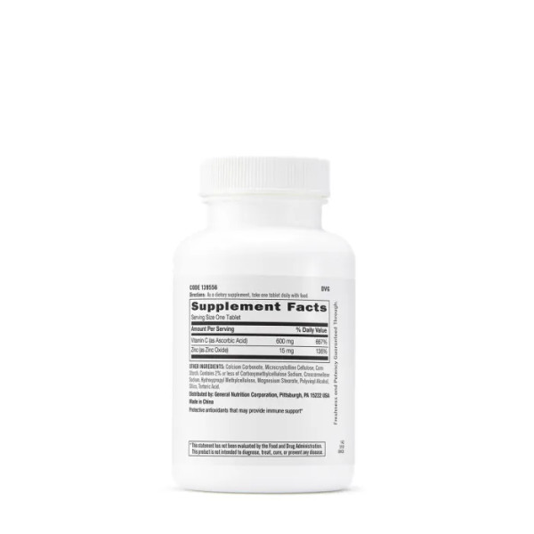 Вітамін С + цинк, Vitamin C, GNC, 600 мг, 100 таблеток