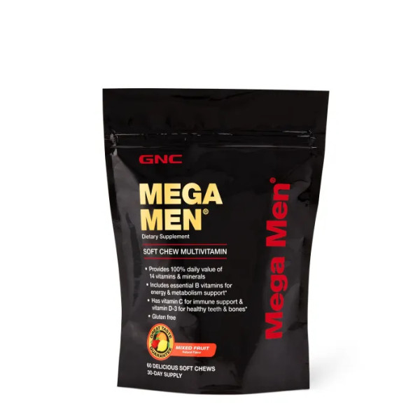 Мультивітамінний комплекс для чоловіків, Mega Men Multivitamin, GNC, фруктовий мікс, 60 жувальних цукерок