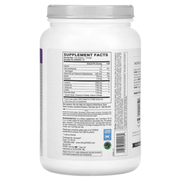 BCAA, The Original 7G BCAA, XTend, Scivation, відновлення м'язів з електролітами, синій виноград, 1,17 кг