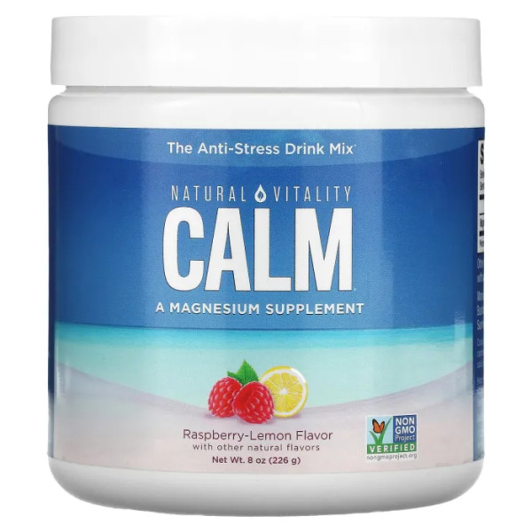 Магній, CALM, Natural Vitality, антистресовий напій, малина та лимон, 226 г