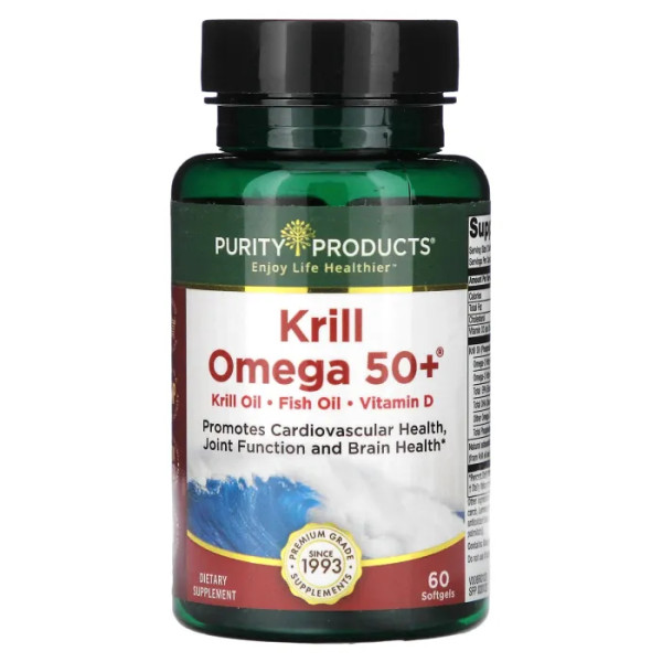 Олія криля + Омега-3, Krill Omega 50+, Purity Products, для людей 50 років, 60 гелевих капсул