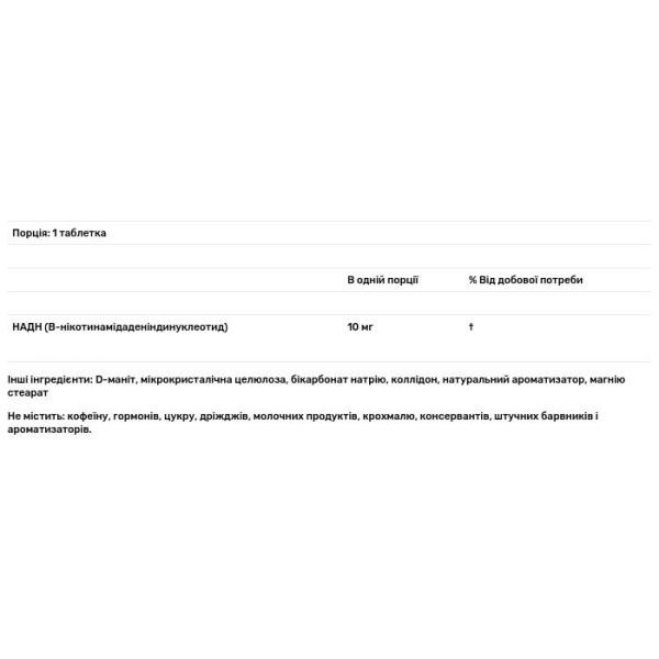 NADH, антиоксидантна форма вітаміну B3, 10x, ENADA, 10 мг, 30 таблеток