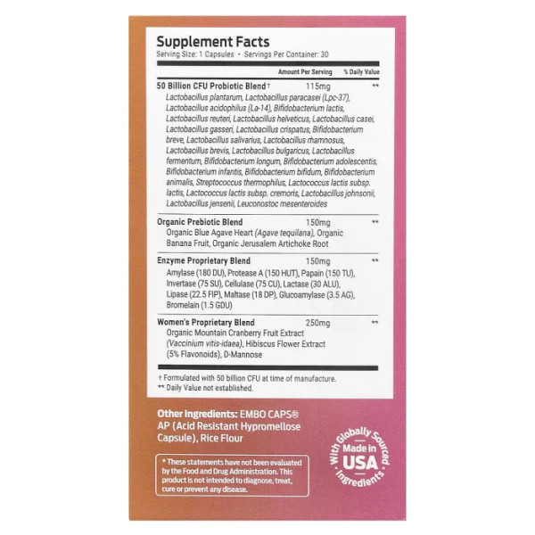 Пробіотики та пребіотики для жінок, Probiotics + Natural Prebiotic with Digestive Enzymes, Forest Leaf, з травними ферментами, 30 рослинних капсул