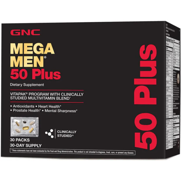 Комплекс для чоловіків 50+, Mega Men 50 Plus Vitapak, GNC, 2 упаковки по 30 пакетів
