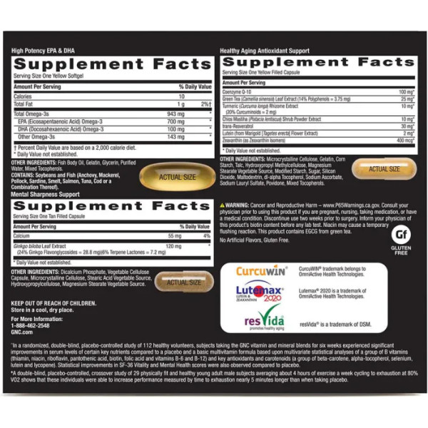 Комплекс для чоловіків 50+, Mega Men 50 Plus Vitapak, GNC, 2 упаковки по 30 пакетів