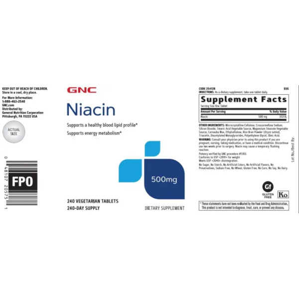 Ніацин, Niacin, GNC, 240 вегетаріанських таблеток