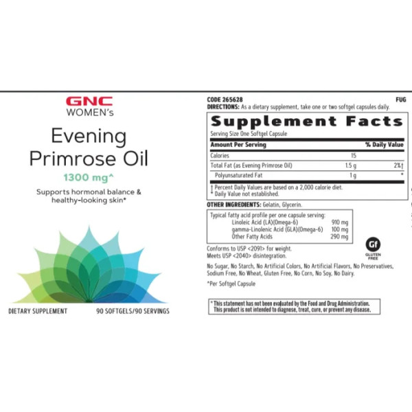 Олія вечірньої примули, Women's Evening Primrose Oil, GNC, для жінок, 1300 мг, 90 гелевих капсул