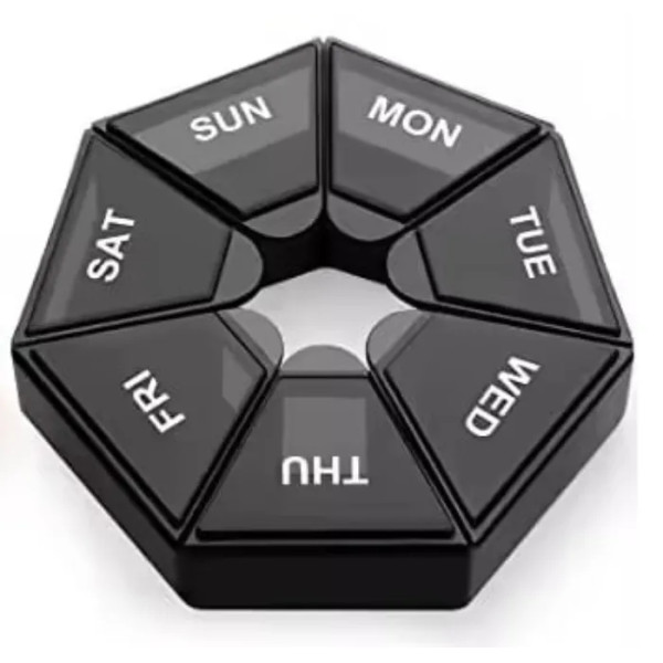 Органайзер для таблеток на 7 днів, 7 Side Pill box, MEMOSAN, чорний