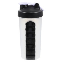 Пляшка для води з таблеткою, Portable Pill Box Cup Plastic Pill Box Water Bottle MEMOSAN, чорна, 700 мл