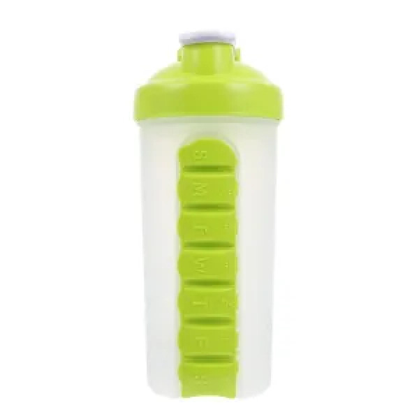 Пляшка для води з таблетницею, Portable Pill Box Cup Plastic Pill Box Water Bottle, MEMOSAN, зелена, 700 мл