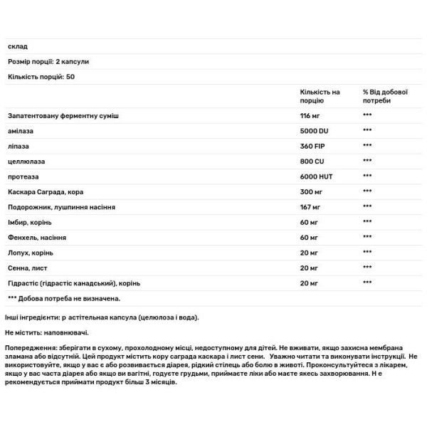 Засіб від запорів, ReleaseZyme, Transformation Enzymes, суміш ферментів з протеазою та натуральними травами для підтримки травлення та розщеплення білків,100 капсул