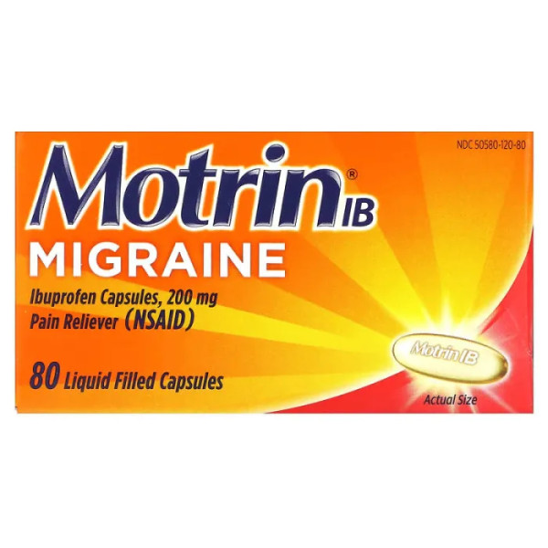 Ібупрофен від мігрені, Migraine Ibuprofen Capsules, Motrin, 200 мг, 80 капсул, наповнених рідиною