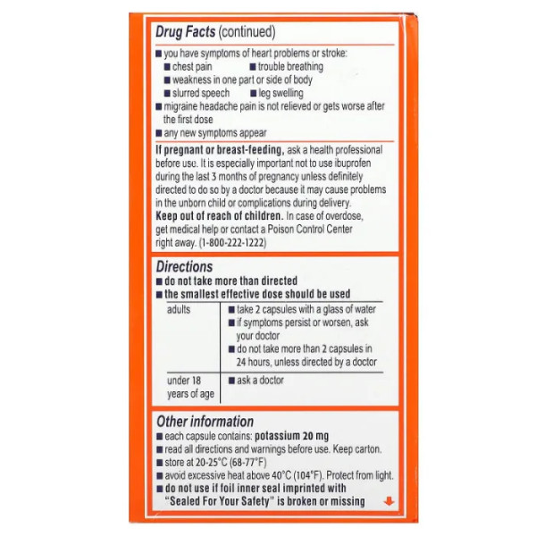 Ібупрофен від мігрені, Migraine Ibuprofen Capsules, Motrin, 200 мг, 80 капсул, наповнених рідиною