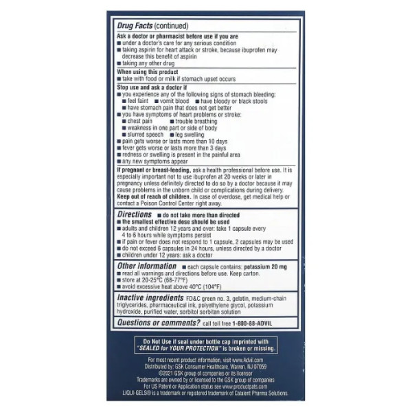 Ібупрофен, знеболюючий та жарознижувальний засіб, Liqui-Gels, Advil, міні, 200 мг, 160 капсул, наповнених рідиною