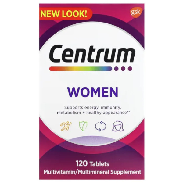 Мультивітаміни та мульмінерали для жінок, Women Multivitamin\/Multimineral, Centrum, підтримка імунітету, обміну речовин, енергії, 120 таблеток