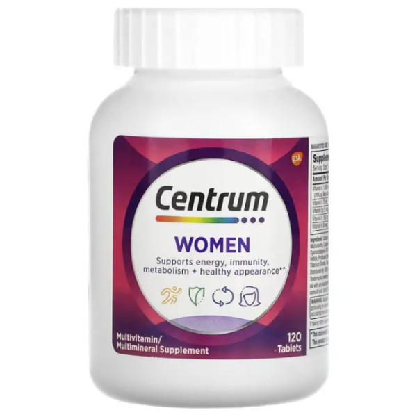 Мультивітаміни та мульмінерали для жінок, Women Multivitamin\/Multimineral, Centrum, підтримка імунітету, обміну речовин, енергії, 120 таблеток