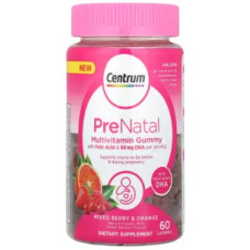 Пренатальні мультивітаміни жувальні з фолієвою кислотою та DHA 50 мг, Centrum PreNatal Multivitamin Gummy, смак ягідний мікс та апельсин 60 жувальних цукерок