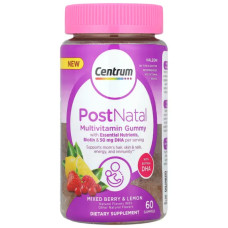 Післяродові мультивітаміни жувальні з DHA 50 мг, смак ягідний мікс та лимон, Centrum PostNatal Multivitamin Gummy, 60 жувальних цукерок