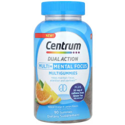 Мультивітаміни для фокусу жувальні, смак апельсин та лимон, Centrum Dual Action Multi + Mental Focus, 90 жувальних цукерок