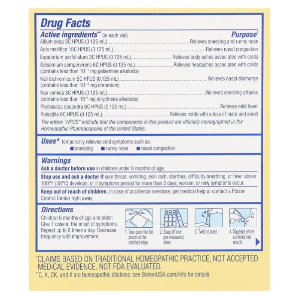 Полегшення симптомів застуди, Cold Relief, Boiron, для дітей віком від 6 місяців, 30 відмірених рідких доз по 1 мл