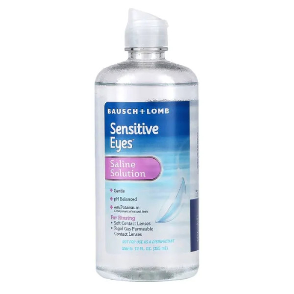 Сольовий розчин для контактних лінз, Saline Solution, Sensitive Eyes, Bausch + Lomb, 355 мл
