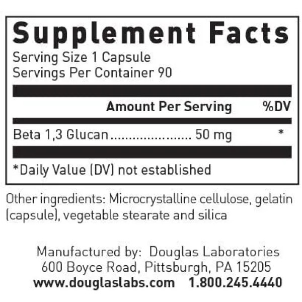Бета-глюкан, імунна і серцево-судинна підтримка, Beta 1,3 Glucan, Douglas Laboratories, 90 капсул