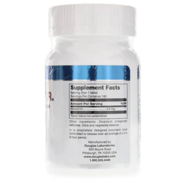 Мелатонін, пролонговане вивільнення, Prolonged-Release Melatonin, Douglas Laboratories, підтримка сну, 3 мг, 180 таблеток