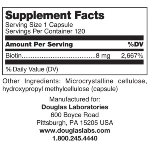 Біотин, Biotin, Douglas Laboratories, 8 мг, 120 капсул