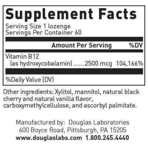 Вітамін В12 гідроксікобаламін, Vitamin B12, Douglas Laboratories 2500 мкг, 60 швидкорозчинних таблеток