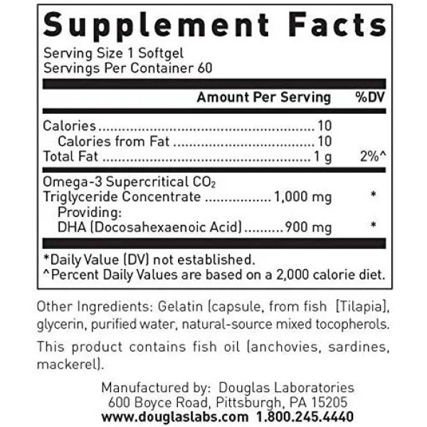 Підтримка серцево-судинного, когнітивного і загального здоров'я, Quell Fish Oil Clinical Strength DHA, Douglas Laboratories, 60 капсул