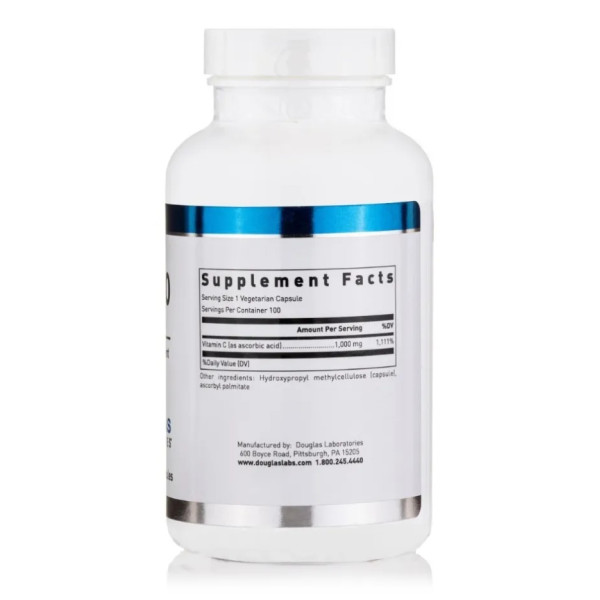 Вітамін C, Vitamin C-1000, Douglas Laboratories, для підтримки шкіри, кровоносних судин, сухожиль, суглобових хрящів і кісток, 1000 мг, 100 капсул