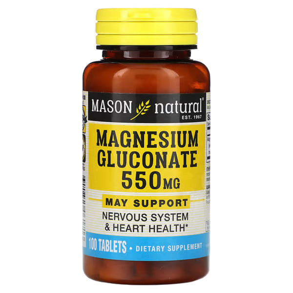 Магній глюконат, Magnesium Gluconate, Mason Natural, 550 мг, 100 таблеток