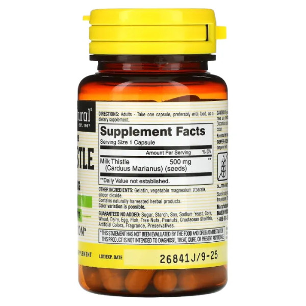 Розторопша, Whole Herb Milk Thistle, Mason Natural, 500 мг, 60 капсул