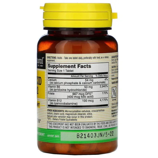 Фолієва кислота, вітамін В-6 та В-12, Folic Acid B-6 & B-12, Mason Natural, 90 таблеток