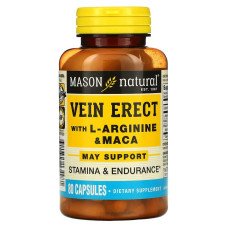 Репродуктивное здоровье мужчин с L-аргинином и макой, Vein Erect, Mason Natural, 80 капсул