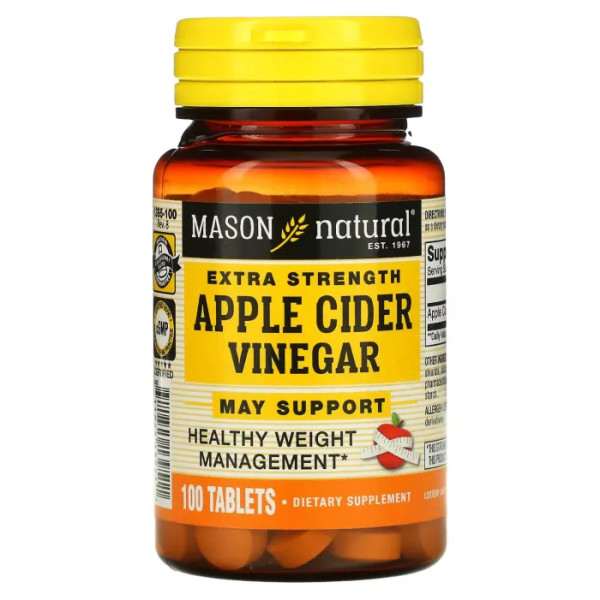 Яблучний оцет, Apple Cider Vinegar, Mason Natural, підвищеної сили, 100 таблеток