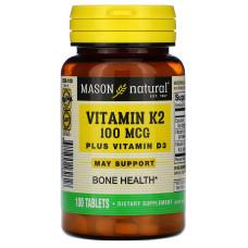 Вітамін К2, D3, Mason Natural Vitamins K2 Plus D3, 100 мкг/1000 МО, 100 таблеток