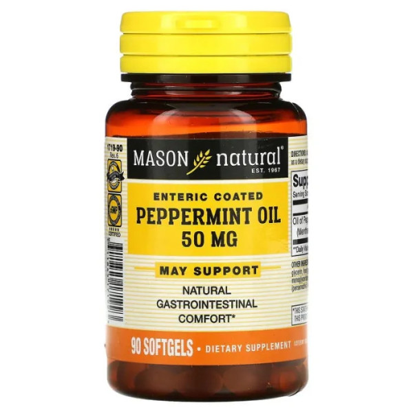 Масло м'яти перцевої, Peppermint Oil, Mason Natural, 50 мг, 90 гелевих капсул
