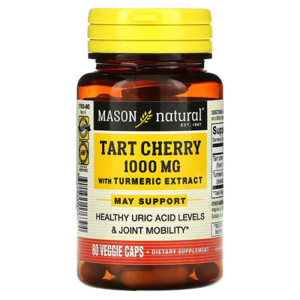 Терпка вишня з куркумою, Tart Cherry with Turmeric, Mason Natural, екстракт, 1000 мг, 60 рослинних капсул