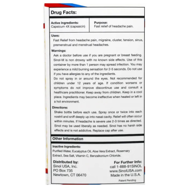 Засіб від головного болю, SinolM, Sinol, спрей назальний, 15 мл