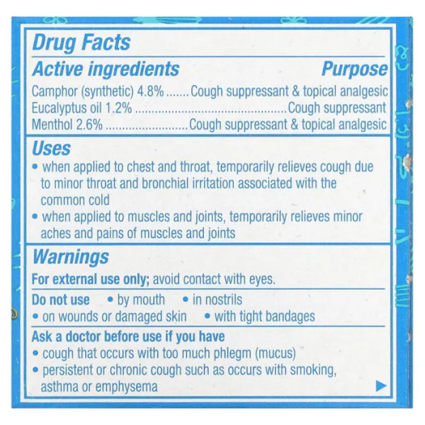 Мазь від кашлю та болю в горлі, для дітей, Ointment, Cough Suppressant, Vicks, Children's VapoRub, від 2 років, 50 г