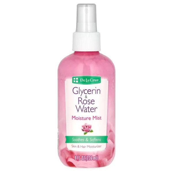 Спрей з рожевою водою з гліцерином, для шкіри та волосся, Glycerin & Rose Water, De La Cruz, зволожуючий, 236 мл