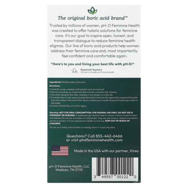 Ополіскувач для піхви, Instant Vaginal Odor Rinse, pH-D Feminine Health, для усунення запаху, з борною кислотою, 2 флакони та 2 насадки, 177,44 мл