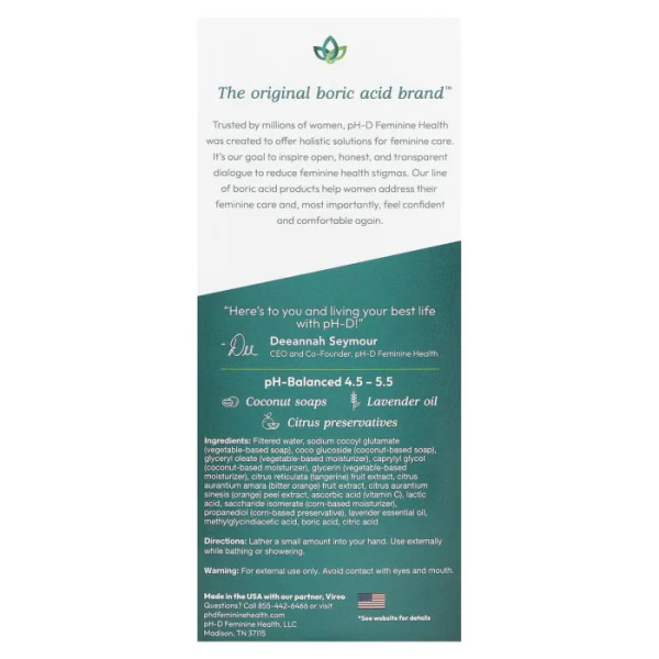 Пінка для душу, Boric Acid Foam Wash, pH-D Feminine Health, для чутливої шкіри, з борною кислотою, 177,44 мл