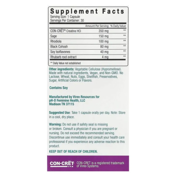 Підтримка при менопаузі, Holistic Menopause Support, pH-D Feminine Health, 30 капсул