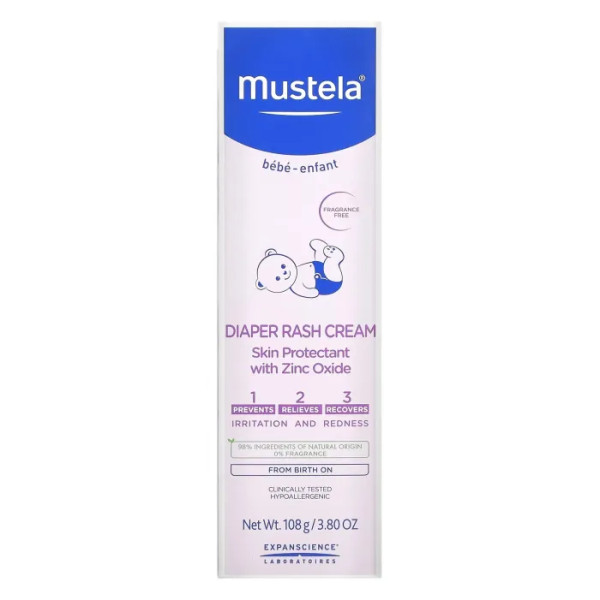 Крем від попрілостей дитячий, Baby, Diaper Rash Cream, Mustela, «1-2-3», без ароматів, 108 г