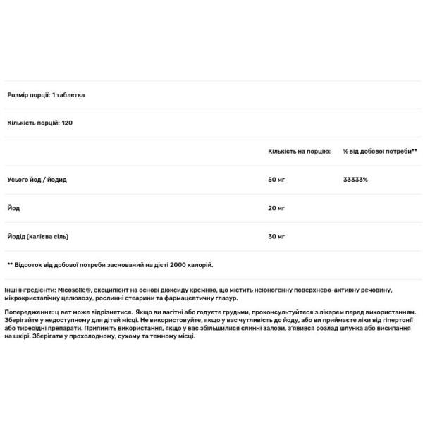 Йодорал, Iodoral, IOD-50, Optimox, 50 мг, 120 таблеток